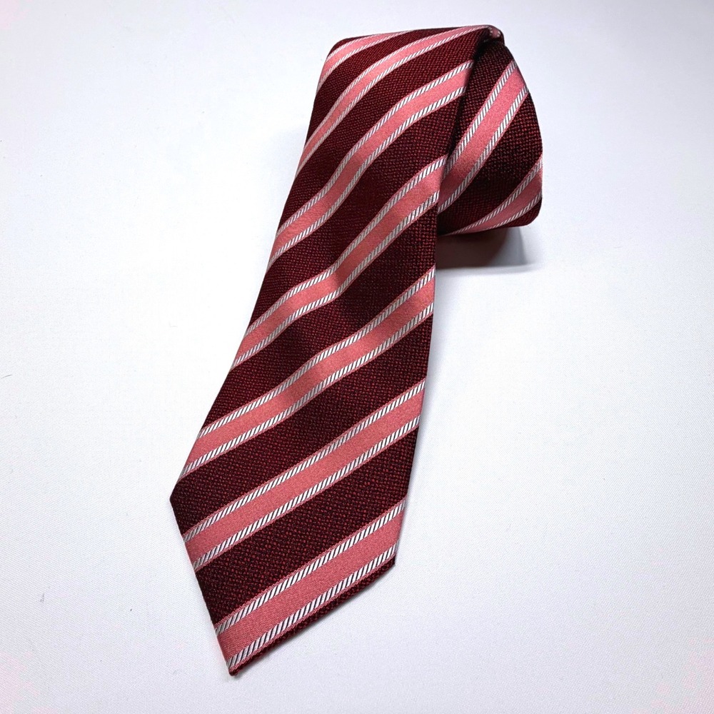 David Donahue Burgundy & Pink Striped Silk Necktie Classic Width